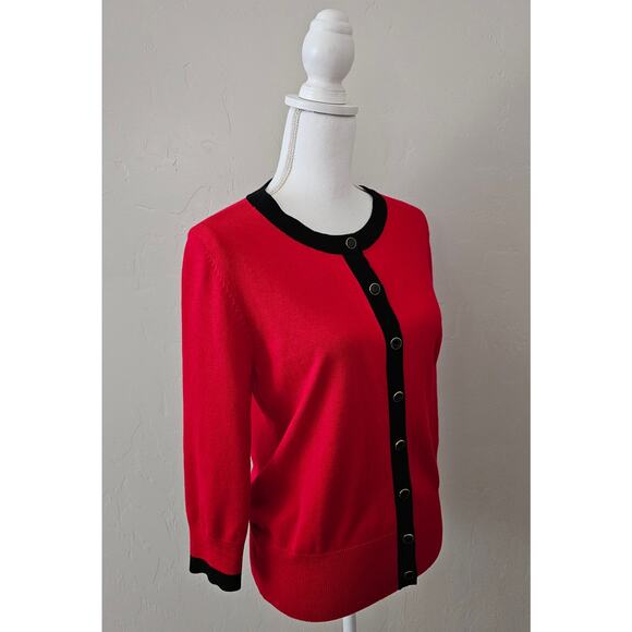 Premise Red Black Button Front Cardigan NEW - Picture 4 of 9